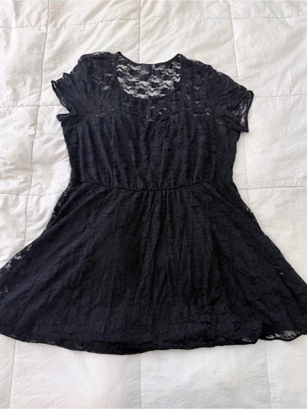 ASOS Curve Black Lace Short-Sleeve Fit & Flare Dress - Size 18